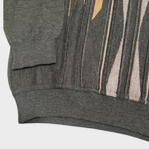 Vintage Norm Thompson 3D Knit Wool Blend  Sweater Grey Sz XL Grandpa 90s Cosby - Picture 4 of 13